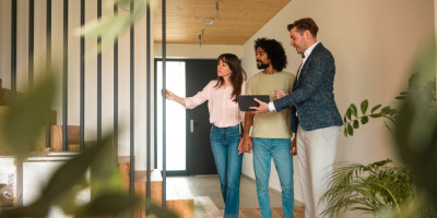 Drei Personen in Wohnung Wohnungsübergabe